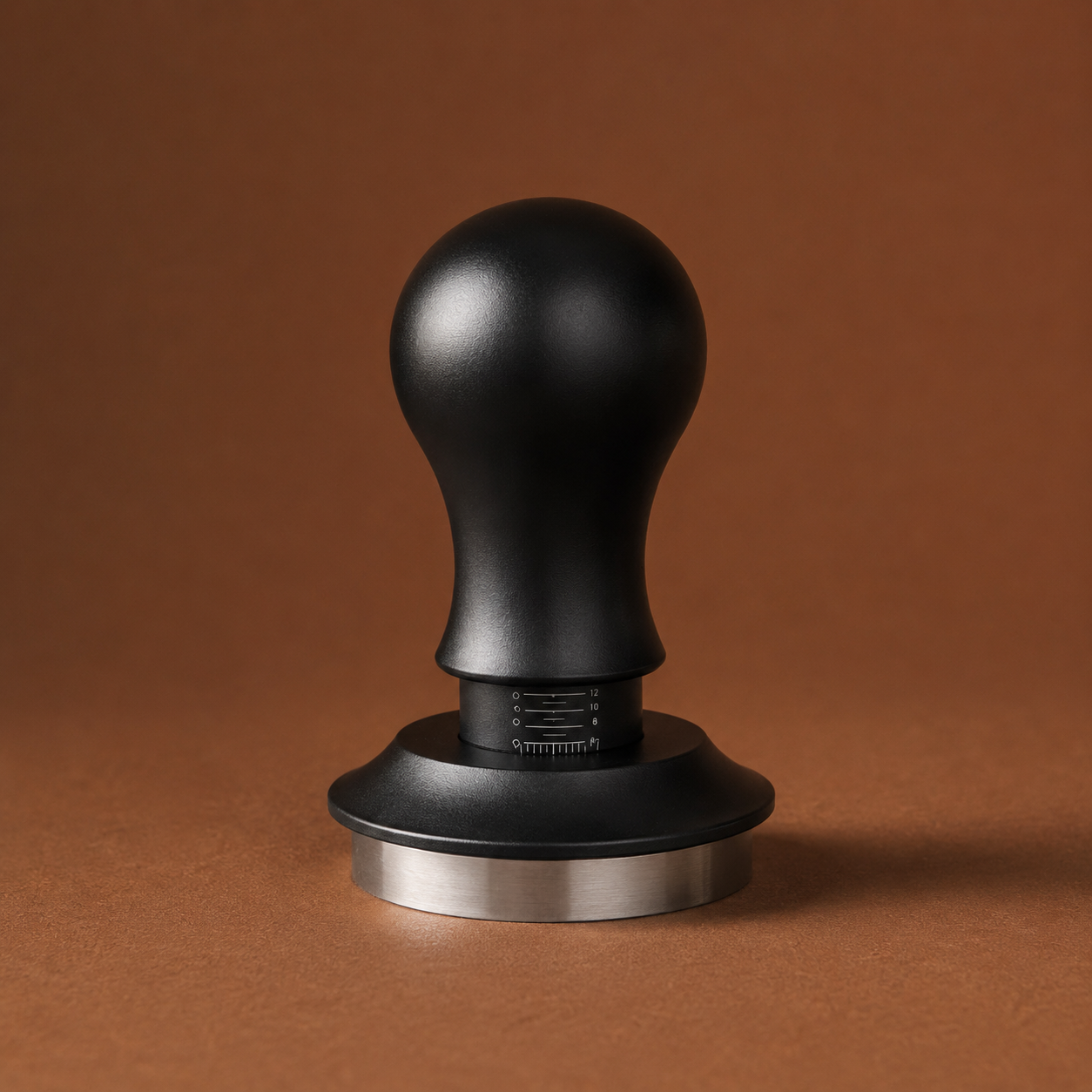 Gentle Brew 58mm Calibrated Espresso Tamper — studio shot on warm background